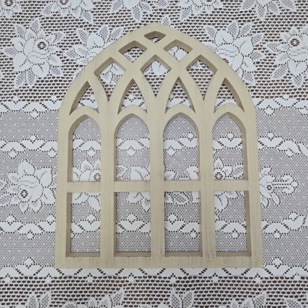 21"x17" Cathedral Arch Wall Decor Rustic Gothic Farmhouse Cream Distressed Frame